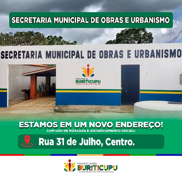 Atenção para o novo endereço da Secretaria Municipal de Obras e Urbanismo!